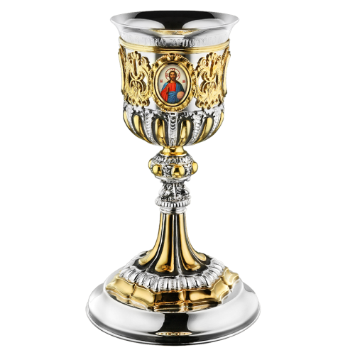 Потир "Торжественный" на 0,5 л, комбинированный, с фрагментарной позолотой и чернением, 15х23,5 см Потир "Торжественный" на 0,5 л, комбинированный, с фрагментарной позолотой и чернением, 15х23,5 см