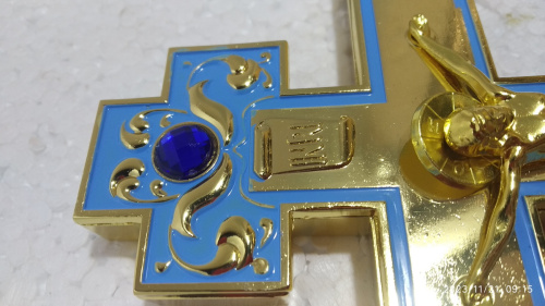 Крест напрестольный, голубая эмаль, синие камни, 14,5х26 см, У-0930 фото 10