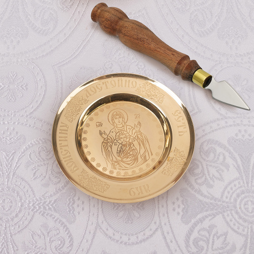 Тарель для святых частиц из ювелирного сплава в позолоте, Ø 10 см фото 2