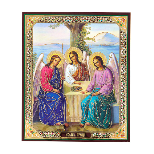 Икона Пресвятой Троицы, 15х18 см, бумага, УФ-лак №1