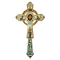 Крест напрестольный латунный в позолоте с эмалью и фианитами, 16,7х31,5 см