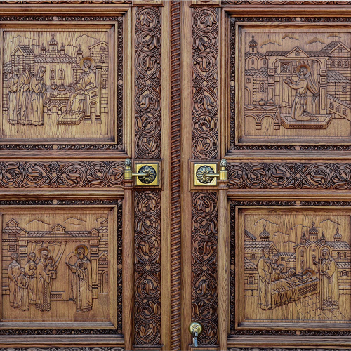 Храмовая дверь с резными иконами, 350х210 см фото 4
