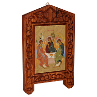 Икона Святой Троицы на резной доске "Суздальская", холст с золочением