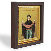 Икона Божией Матери "Покров Пресвятой Богородицы", в узком багете, цвет "темный дуб", на холсте, с з