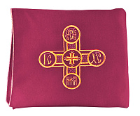 Илитон на престол бордовый из шелка с вышитым крестом "Царь Славы", 80х70 см