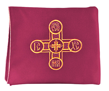 Илитон на престол бордовый, из шелка с вышитым крестом Царь Славы, 80х70 см (шелк)