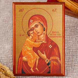 Икона Божией Матери "Феодоровская", на дереве, цвет "кипарис", на холсте, с золочением (12х16,5 см (под икону А6))
