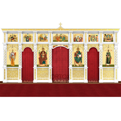 Иконостас "Владимирский" двухъярусный белый с золотом (поталь), 690х348х40 см №2 фото 4