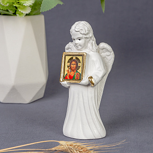 Фигурка Ангела с иконой Спасителя, гипс, ручная роспись, 4,2х10,5 см (в упаковке)