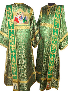 Диаконское облачение зеленое с вышивкой, шелк, икона Святой Троицы (галун золото)