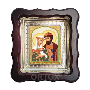 Икона благоверных князя Петра и княгини Февронии Муромских, 20х22 см, фигурная багетная рамка (темный киот)