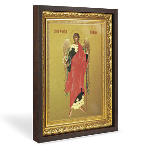 Икона Архангела Михаила, в широком багете, цвет "темный дуб", на холсте, с золочением №2 (33,5х42,2 см (под икону А4))