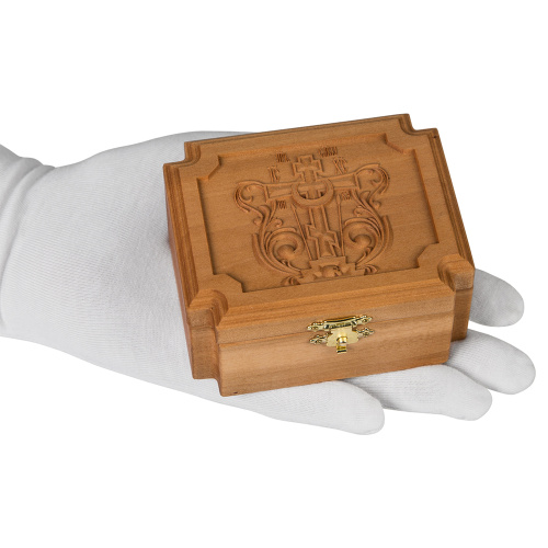 Крестильный ящик деревянный с наполнением, резной, 9х7,5 см фото 4