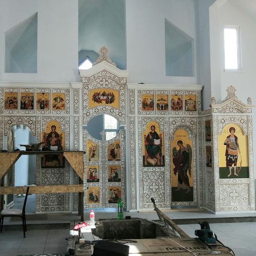 Иконостас двухъярусный (Воронежская обл.), белый с золотом (патина), 654х377,7х67,5 см фото 2