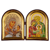 Складень с ликами Божией Матери "Иерусалимская" и "Святое Семейство", арочной формы, 6,4х8,4 см
