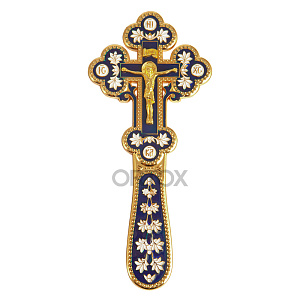 Крест требный латунный, синяя и белая эмаль, 7,5х17 см (115 г)