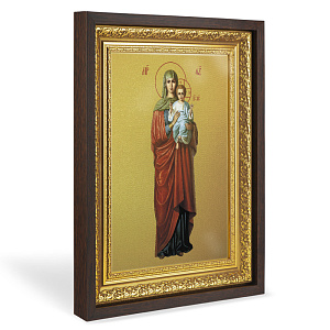 Икона Божией Матери "Благодатное Небо", в широком багете, цвет "темный дуб", на холсте, с золочением (33,5х42,2 см (под икону А4))