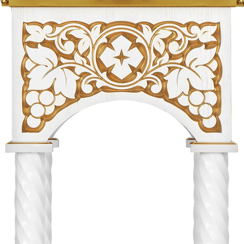Панихидный стол на 36-50 свечей "Суздальский" белый с золотом (патина), колонны, резьба, высота 100 см фото 6