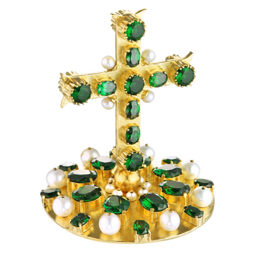 Крест на митру №5, из ювелирного сплава в позолоте с камнями фото 4