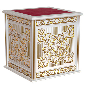 Жертвенник "Суздальский" белый с золотом (патина), высота 105 см (100х100х105 см, красная ткань, без дверки)