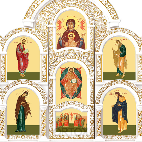 Иконостас "Владимирский" четырехъярусный белый с золотом (патина), 690х730х45 см фото 8