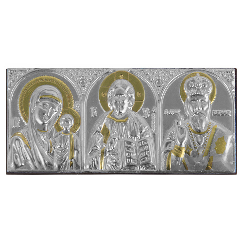 Икона в машину, триптих греческий (под серебро), 8х3,5 см фото 2