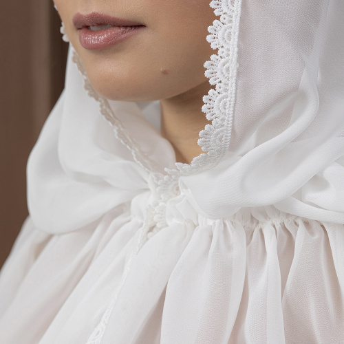 Неспадаемый платок (капор) "Светлый образ" белый из тонкого шифона фото 4