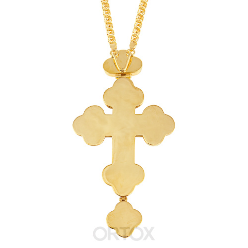 Крест наперсный латунный в позолоте с цепью, фианиты, 7,5х14,5 см фото 2