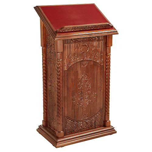 Аналой центральный "Суздальский", цвет "кипарис", тумба, красная ткань, высота 130 см