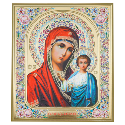 Икона Божией Матери "Казанская", бумага, конгрев, УФ-лак, 15х18 см (упаковка 5 шт.) фото 2