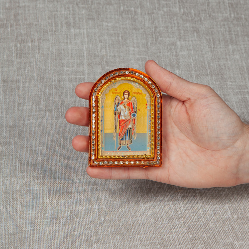 Икона настольная Архангела Михаила, пластиковая рамка, 6,4х8,6 см фото 6