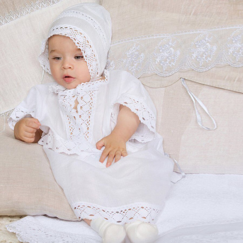 Комплект для крещения "Классика" белый: рубашка и чепчик, размер 62 фото 2