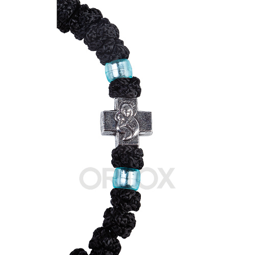 Браслет плетеный (комбоскини) с пластиковыми бусинами и металлическим крестиком, черный фото 9