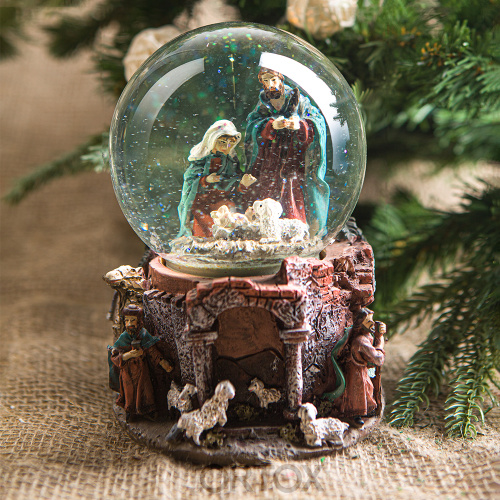Рождественский снежный шар "Святое семейство", 12,5х18 см, полистоун, У-0442
