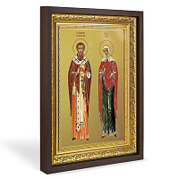 Икона священномученика Киприана и мученицы Иустины Антиохийских, в широком багете, цвет "темный дуб"