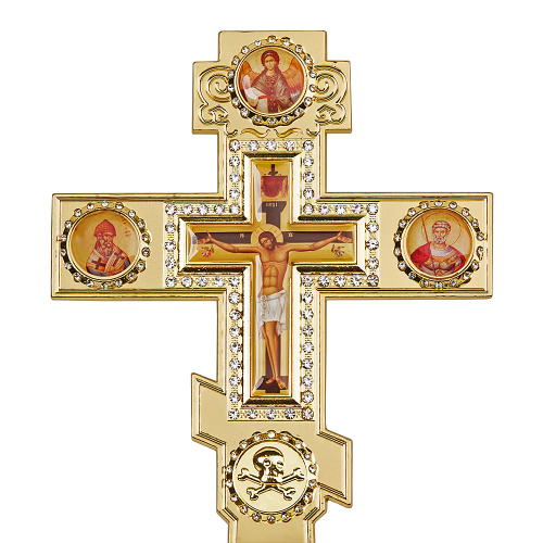 Крест настольный из цинкового сплава, белые камни, цвет "под золото", 10х18,6 см фото 4