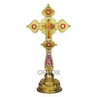 Крест напрестольный / требный с подставкой, латунь, фианиты, эмаль