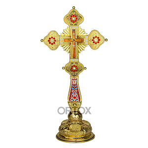 Крест напрестольный / требный с подставкой, латунь, фианиты, эмаль (латунь)
