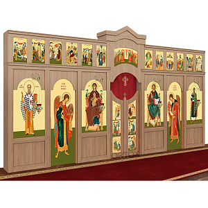 Иконостас "Самарский" двухъярусный, цвет "дуб честерфилд", 608х40х345 см (без Царских врат и диаконских дверей)