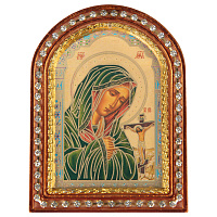 Икона настольная Божией Матери "Ахтырская", пластиковая рамка, 6,4х8,6 см, У-0790