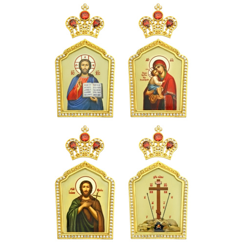 Накладки на митру (комплект из 4 штук) из ювелирного сплава в позолоте, с фианитами, №35