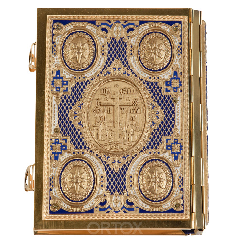 Евангелие требное среднее синее, полный оклад "под золото", 17х22 см фото 2