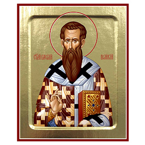 Икона святителя Василия Великого, на дереве, золочение (поталь), 12,5х16 см (лак)