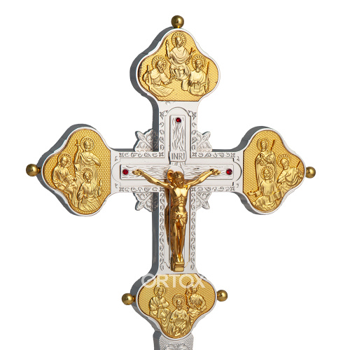 Крест напрестольный латунный, гравировка, камни фото 4