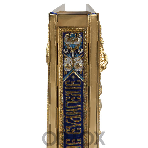 Евангелие напрестольное синее, полный оклад "под золото", 24х31 см фото 10