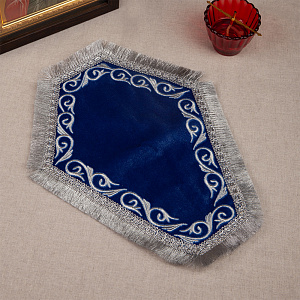 Плат под крест шестигранный вышитый, 26х33 см (голубой с серебром)