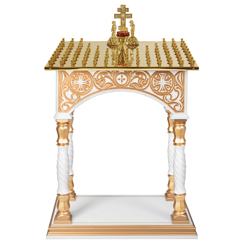 Панихидный стол на 100 свечей "Тверской" белый с золотом (патина), колонны, резьба, 85х50х96 см фото 3