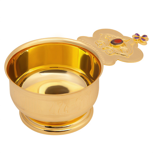 Ковш для запивки большой из ювелирного сплава в позолоте, фианиты, на ножке, Ø 9 см
