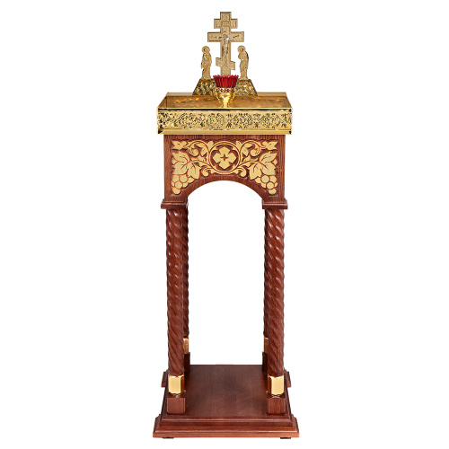 Панихидный стол песковой "Суздальский", цвет "кипарис" с золотом (поталь), колонны, резьба, 46х46х100 см фото 2