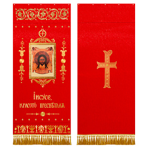 Хоругвь вышитая №1, 60х140 см (красная ткань)